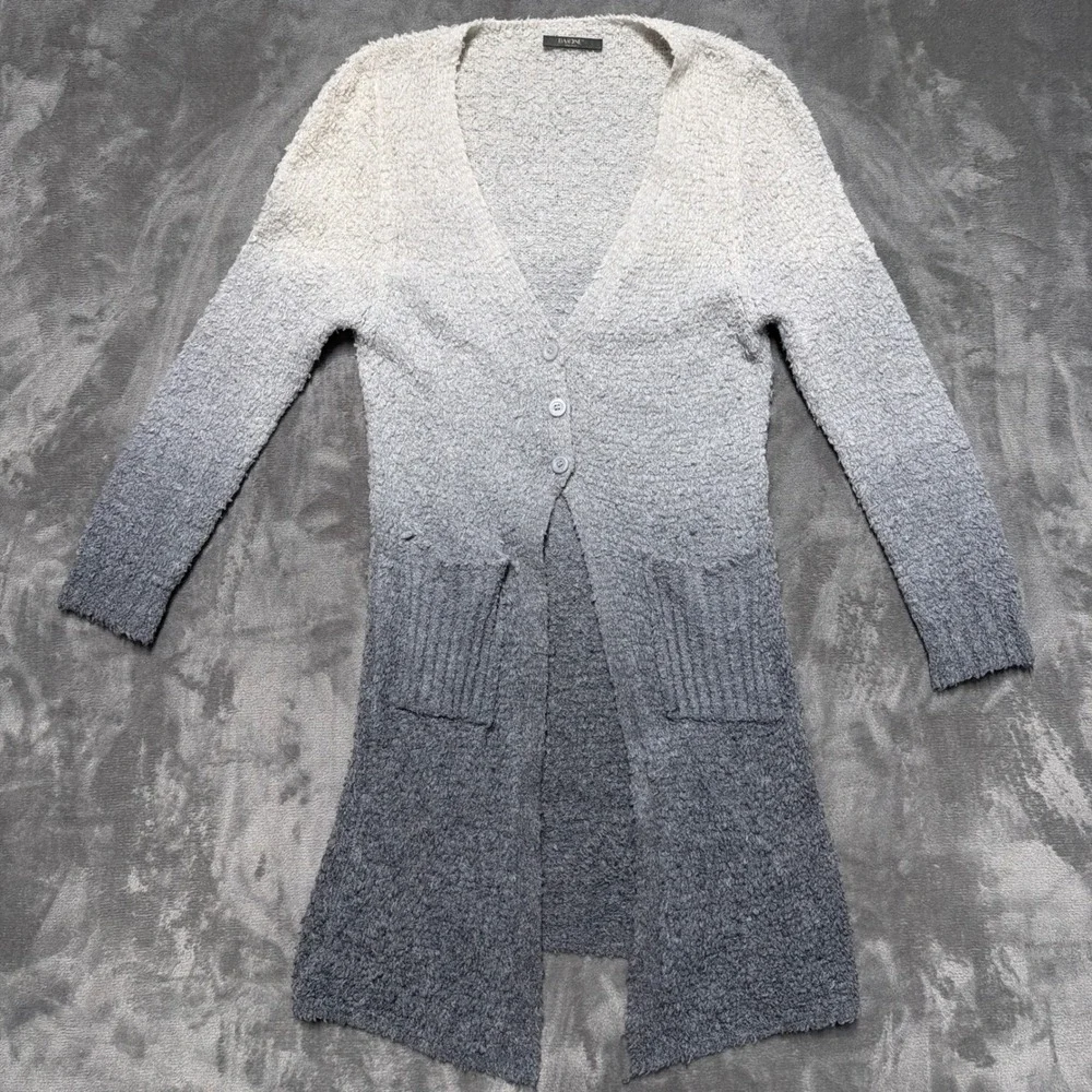 Barone‎ Firenze Cardigan Womens Small Ombre Gray Wool Long Boucle Minimalist